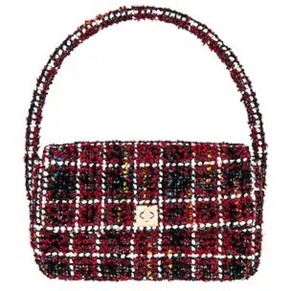 Anine Bing Tweed Top Handle Bag OS Preppy Holiday Y2K Burgundy Cherry Plaid Nico
